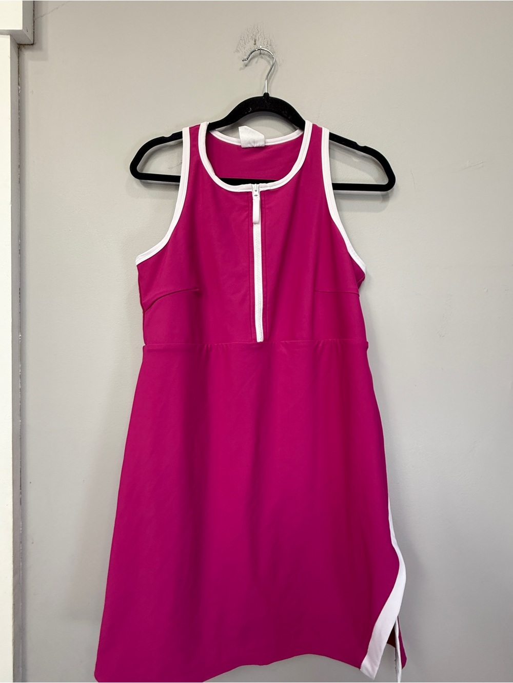 Sage Hot Pink Tank Dress with White Trim and Front Zip